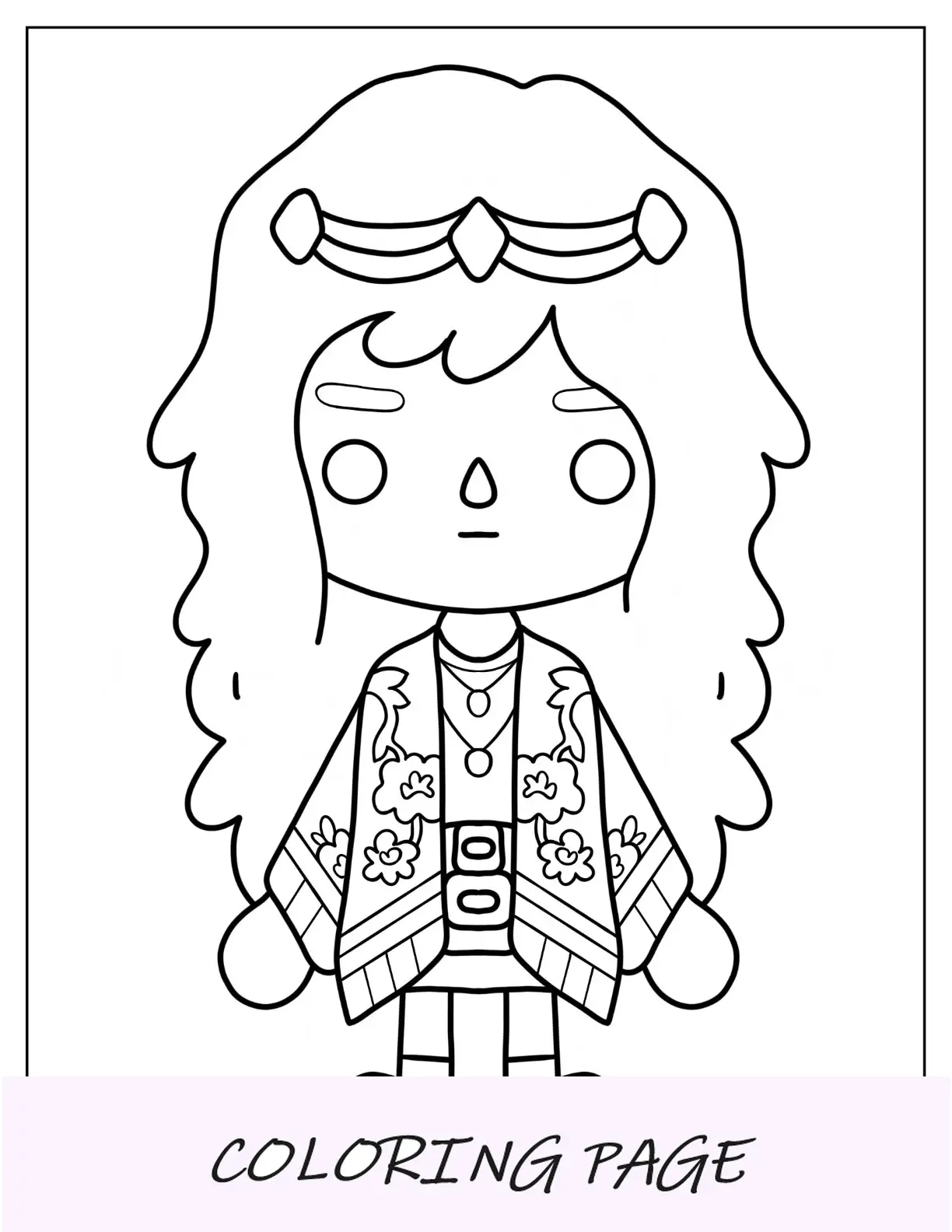 Folha para colorir Toca Boca Hippie Girl