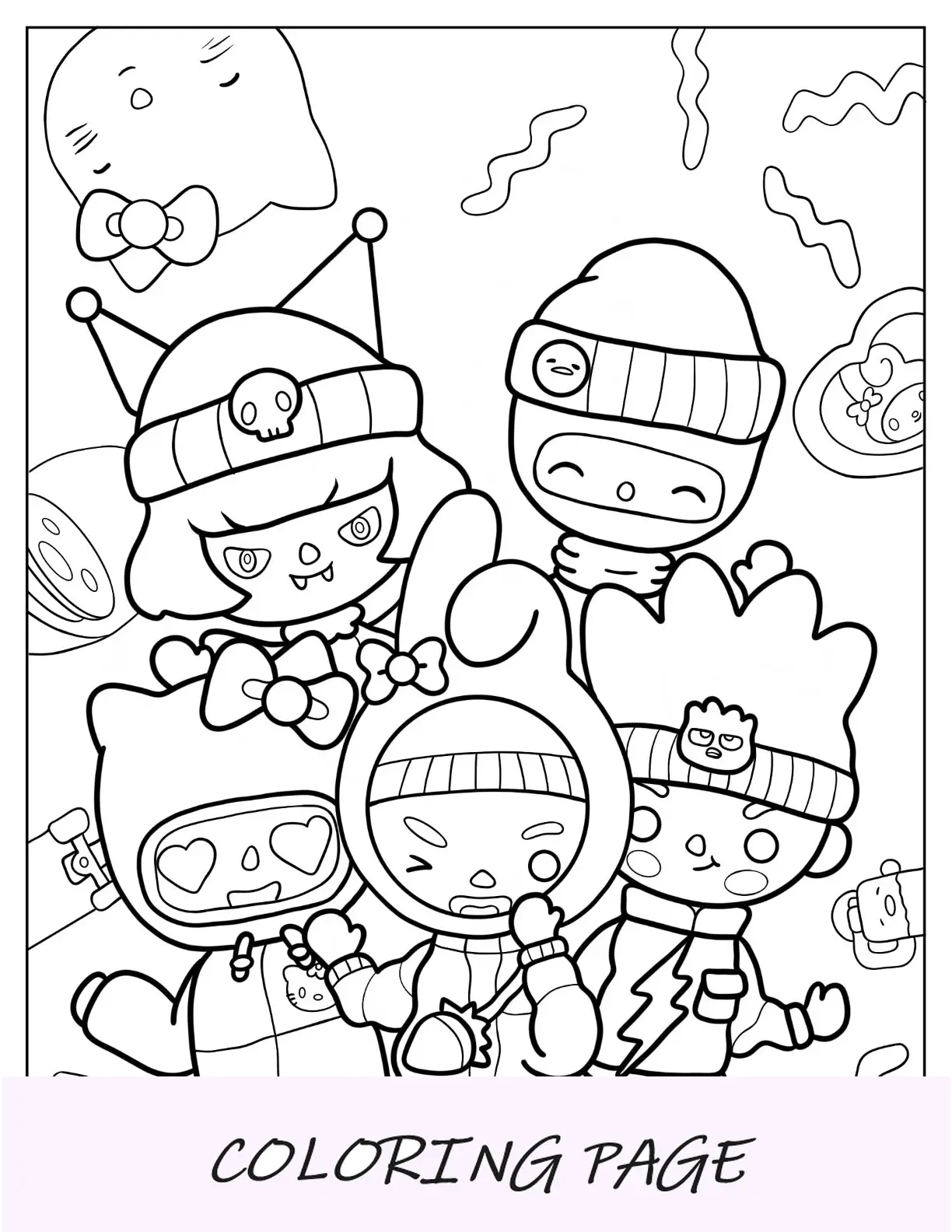Desenho para colorir de fantasias de Kawaii Toca Boca em Sanrio