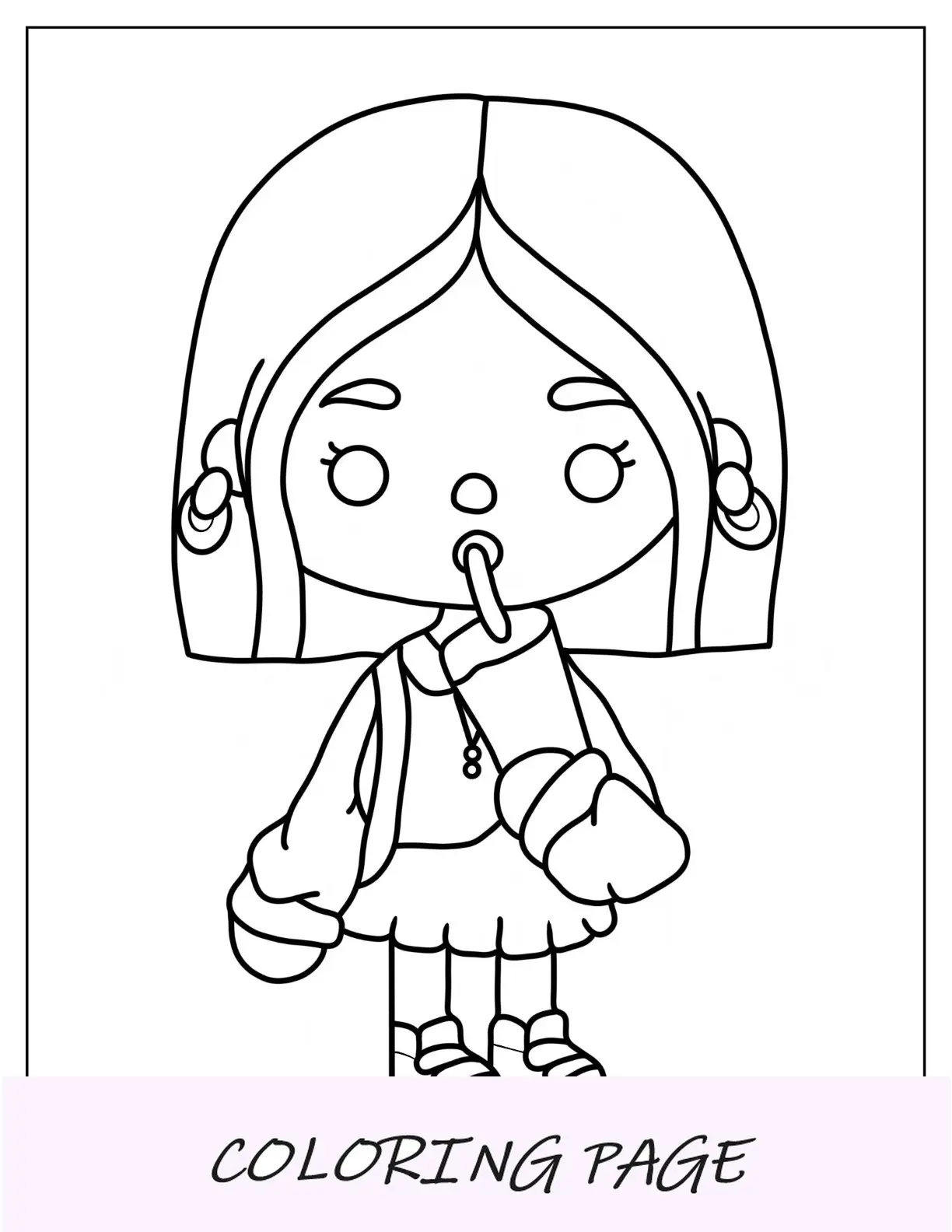 Folha para colorir Toca Boca Charli D Amelio bebendo chá Boba