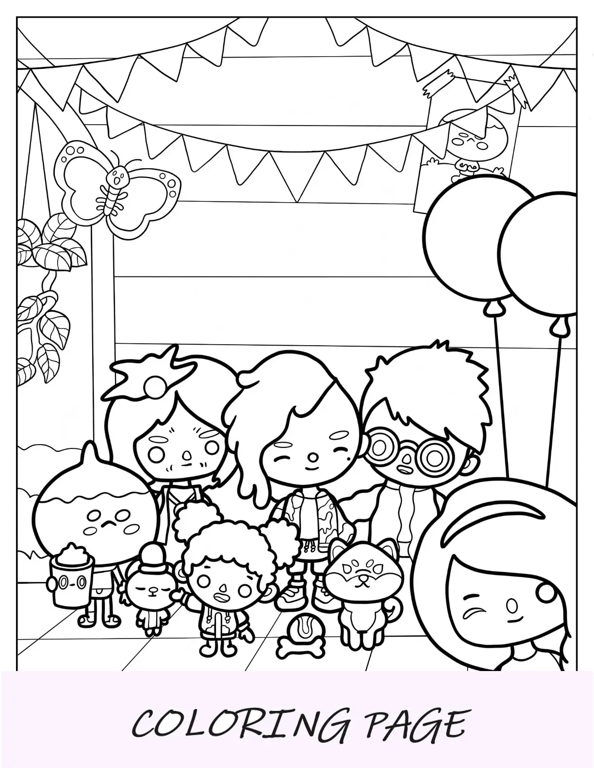 Folha Para Colorir Festa de Aniversário Mundial Fofa da Toca Boca Life