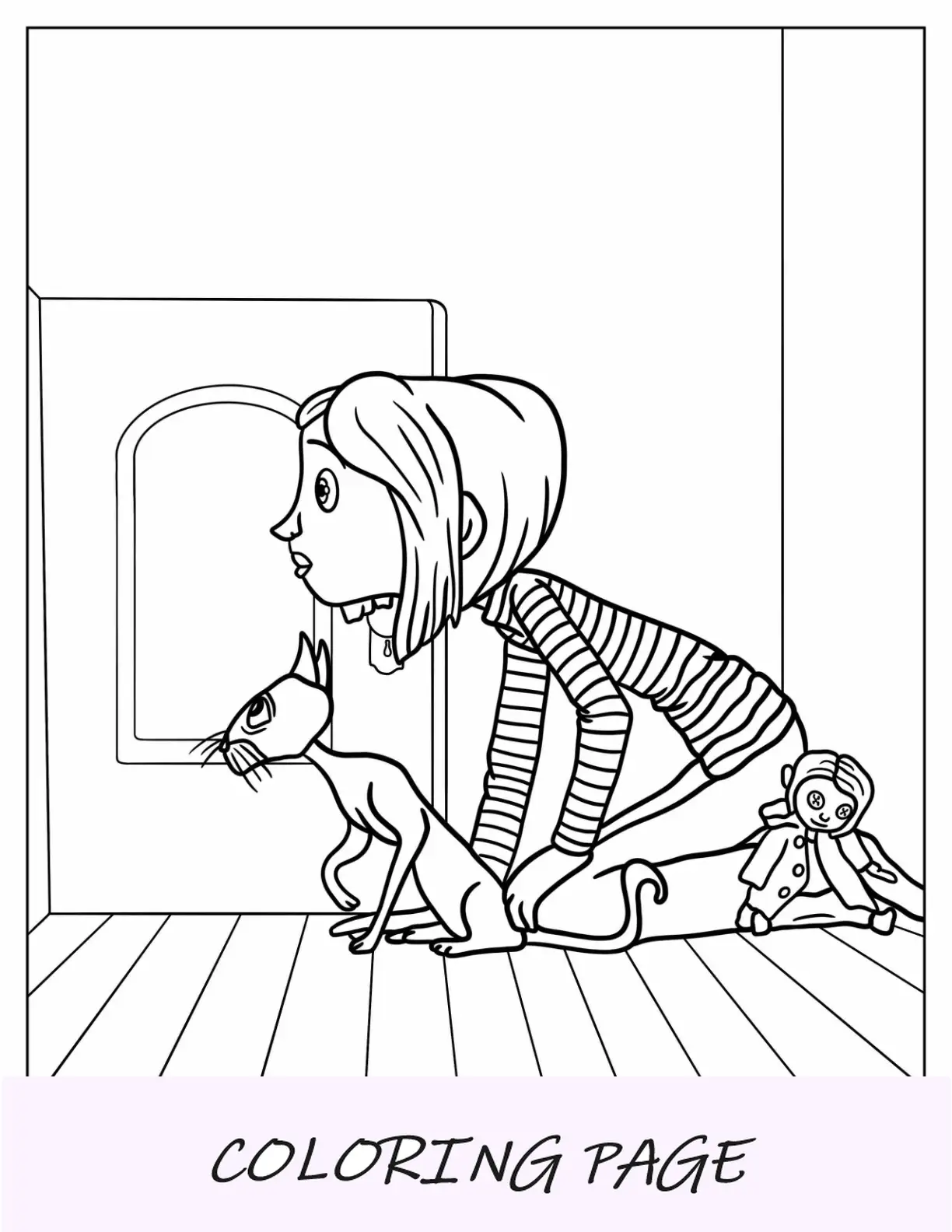 Coraline Para Colorear Gato Entrando Por La Puerta Secreta