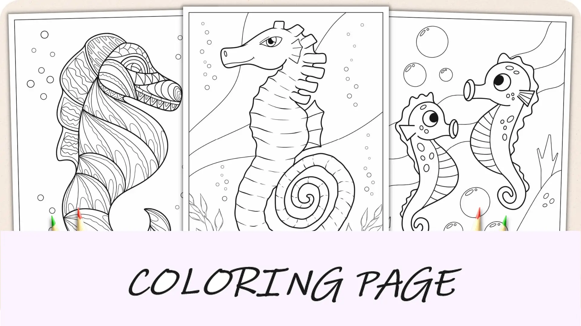 Desenhos para colorir de cavalos-marinhos