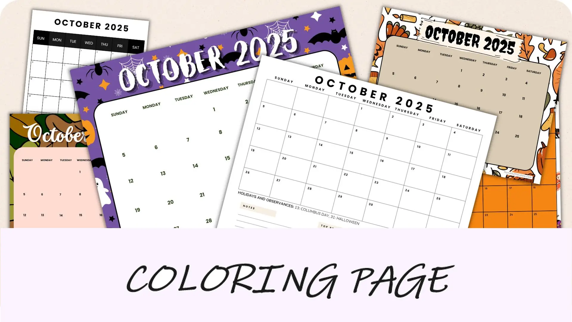 Calendario octubre de 2025 (52 imprimibles en PDF gratuitos)