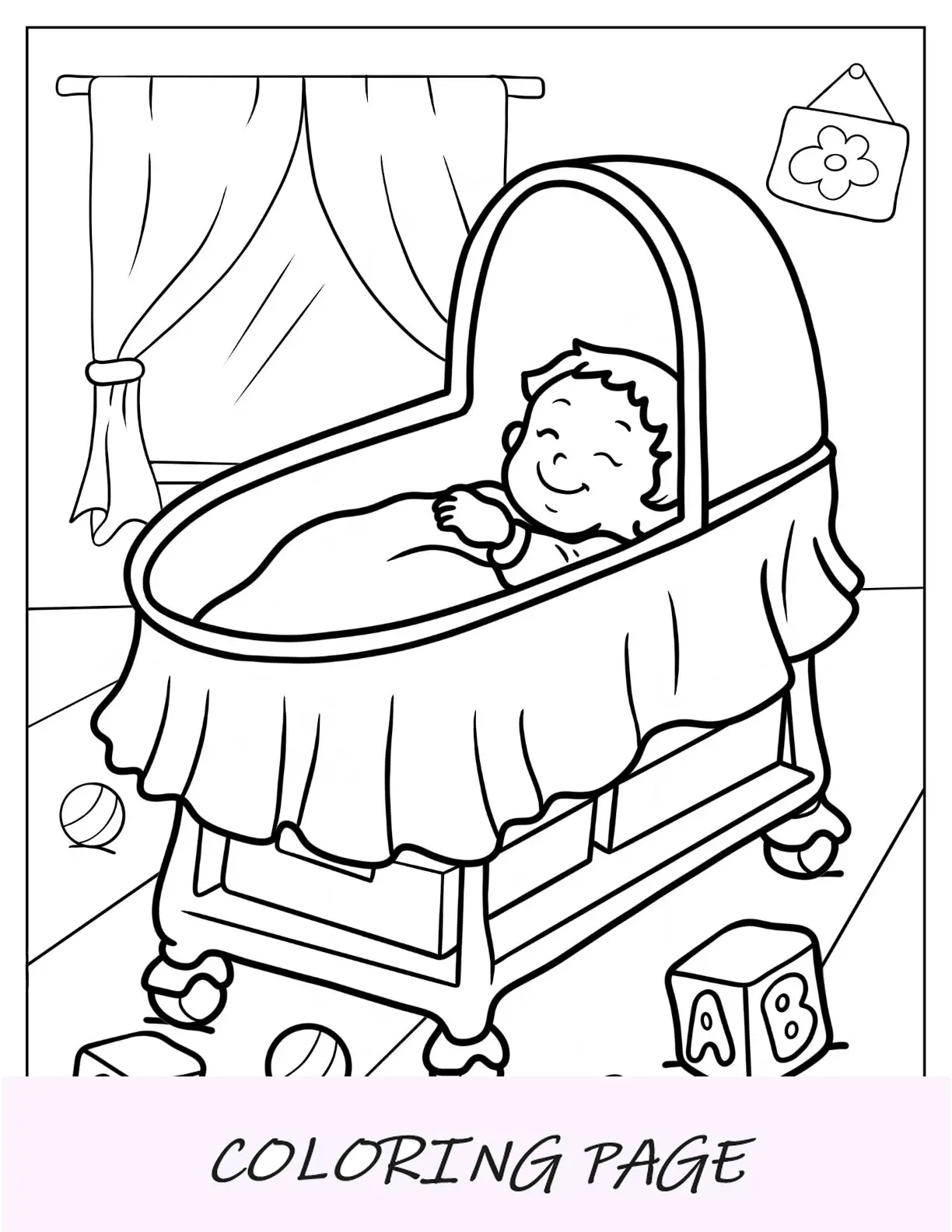 Página para colorear de bebé durmiendo en la cuna