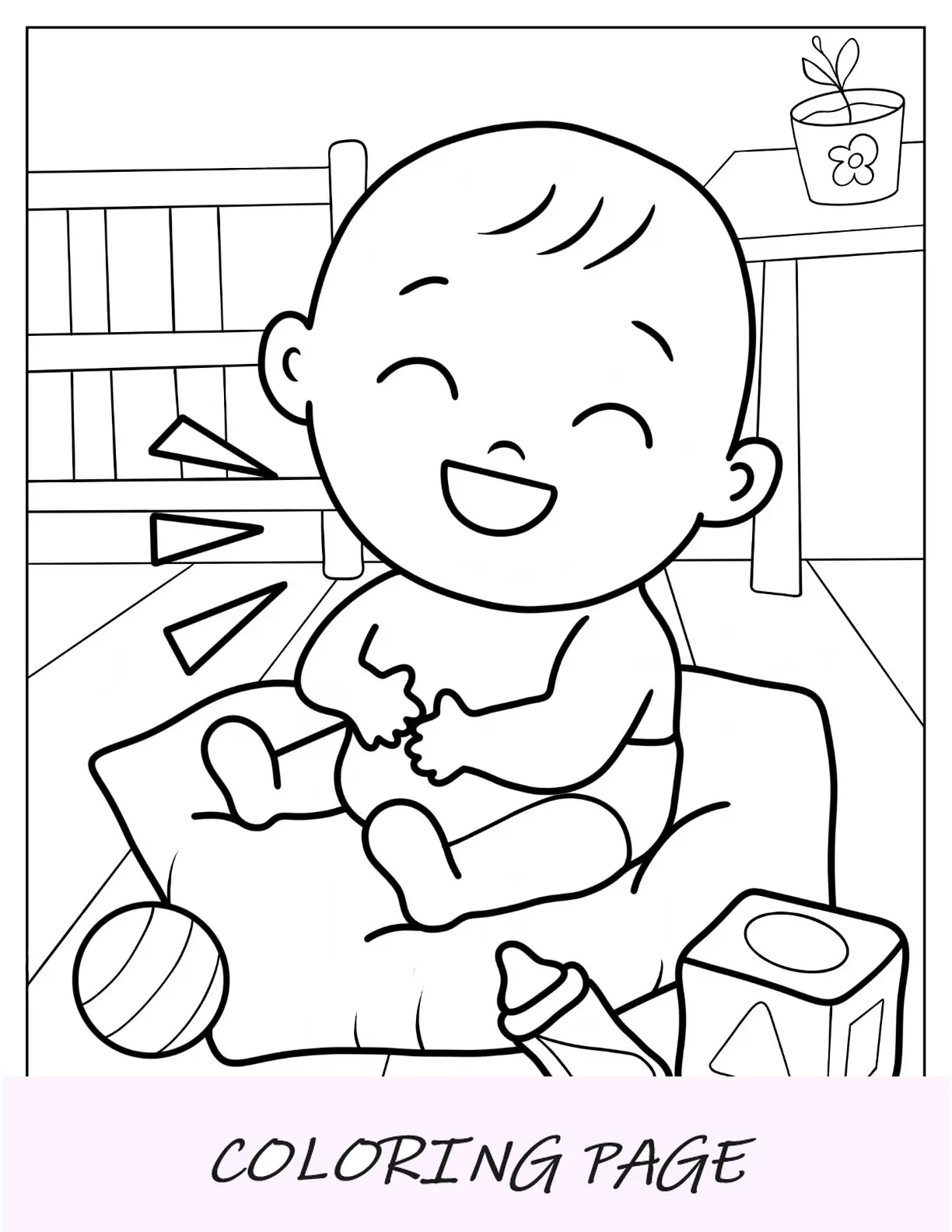 Página para colorear de bebé kawaii riendo