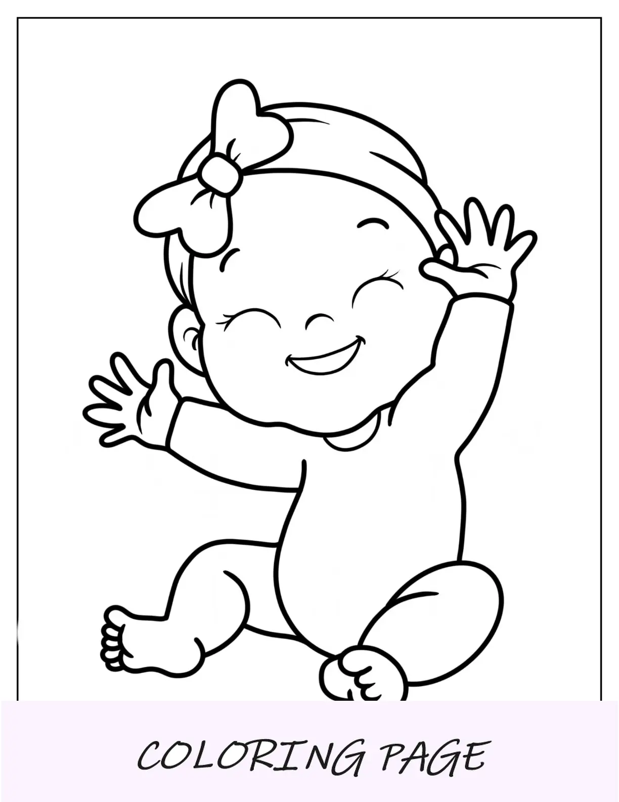 Página para colorear de bebé feliz niña con mono y diadema