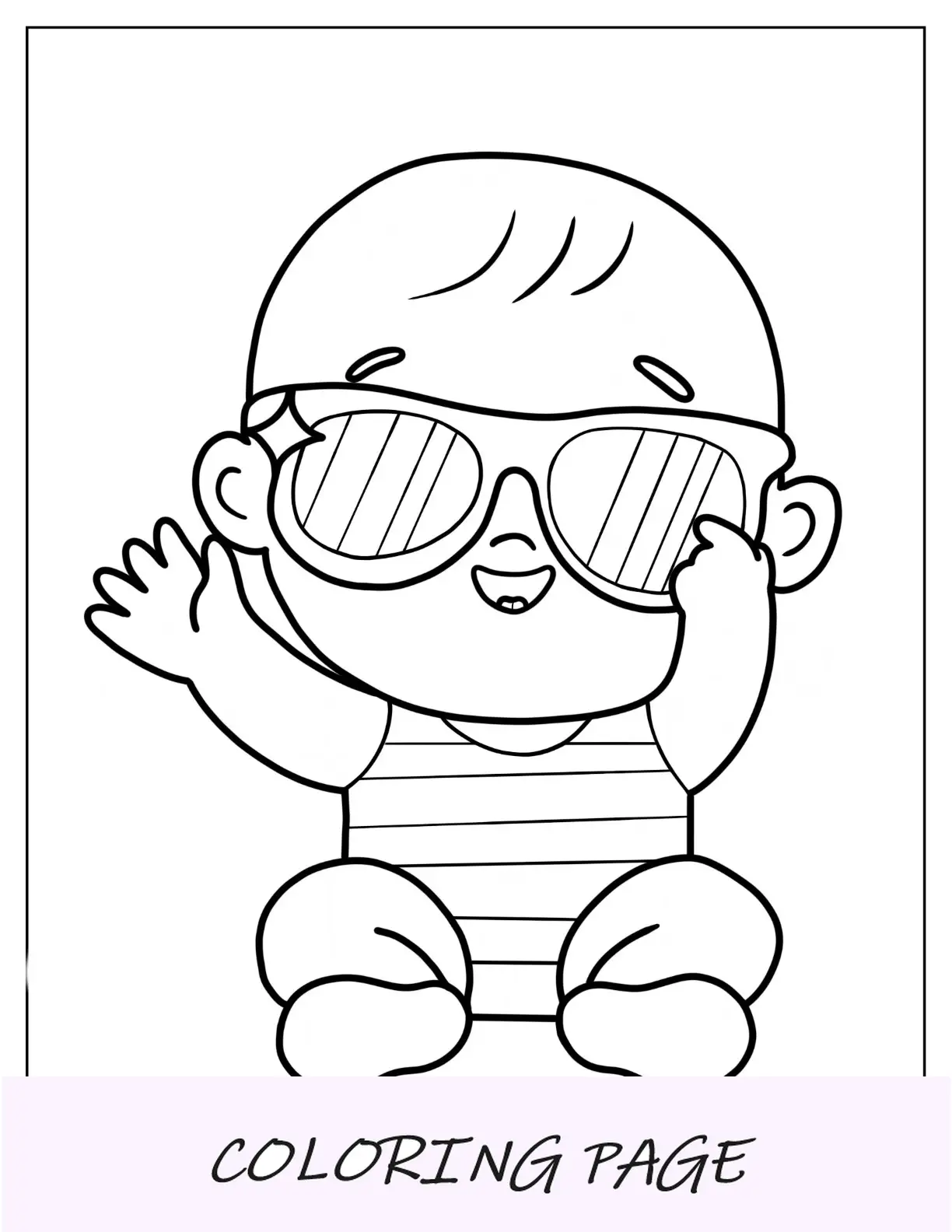 Página fácil para colorear de bebé con gafas de sol para niños