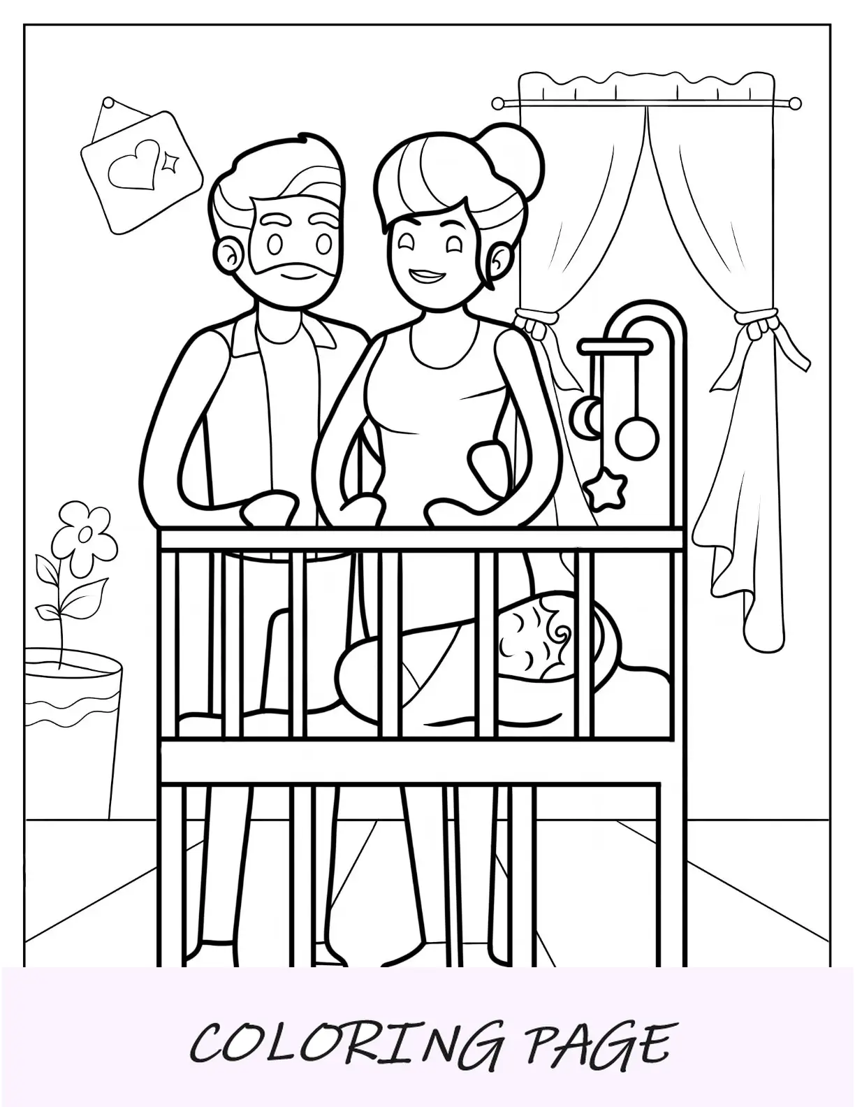 Dibujos animados de padres mirando a su bebé Página para colorear