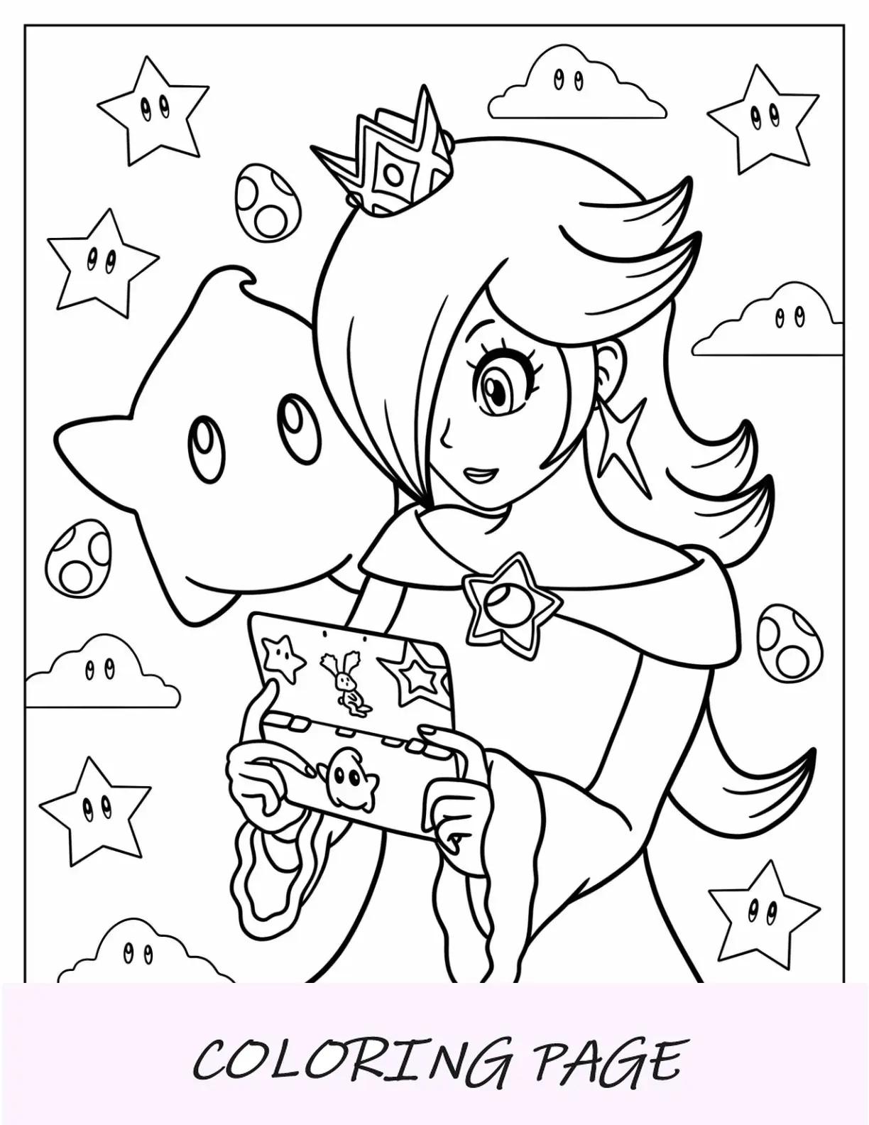 Rosalina para colorir jogando videogame com Luma assistindo