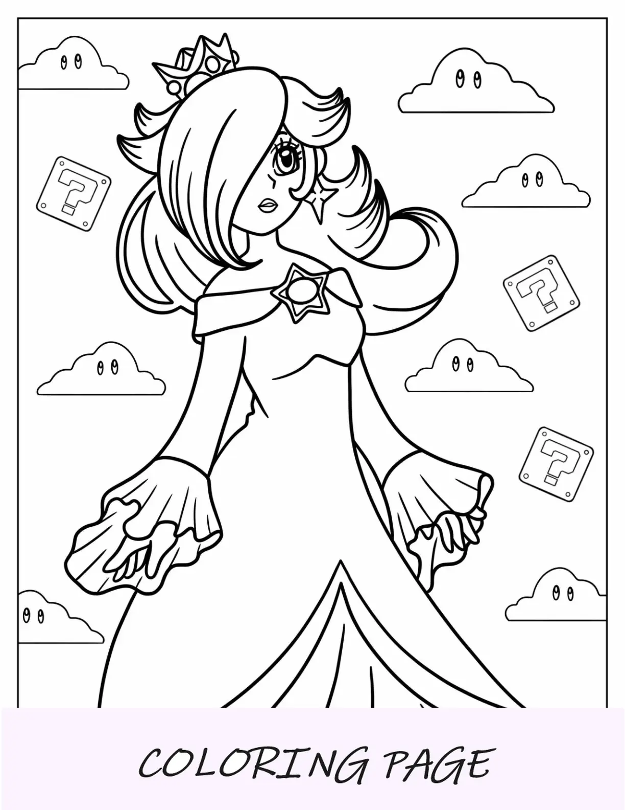 Página detalhada para colorir de Rosalina em vestido para crianças