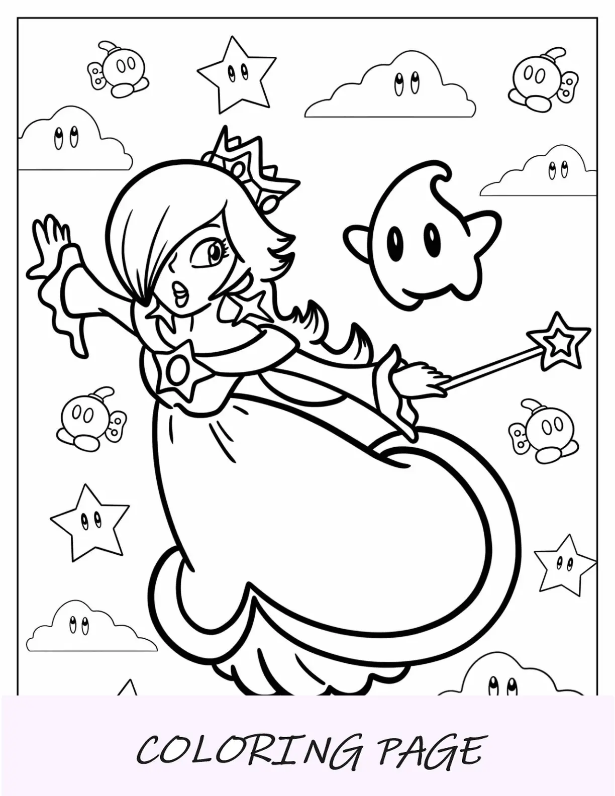 Rosalina para colorir voando no céu com Luma