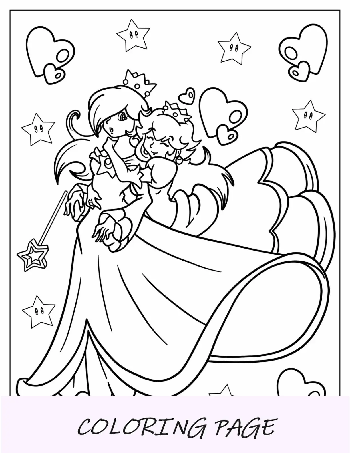 Desenho para colorir Princesa Peach Abraçando Princesa Rosalina