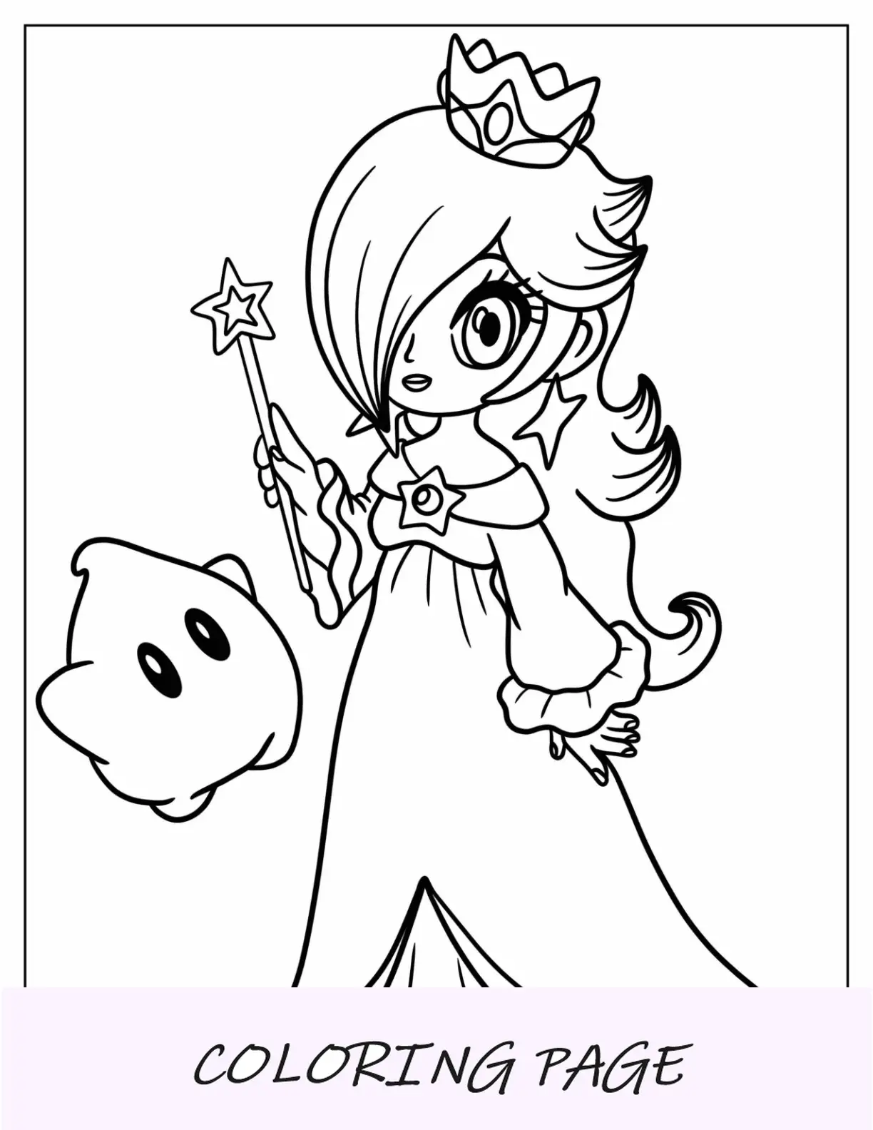 Desenho para colorir Kawaii Rosalina com Luma para crianças