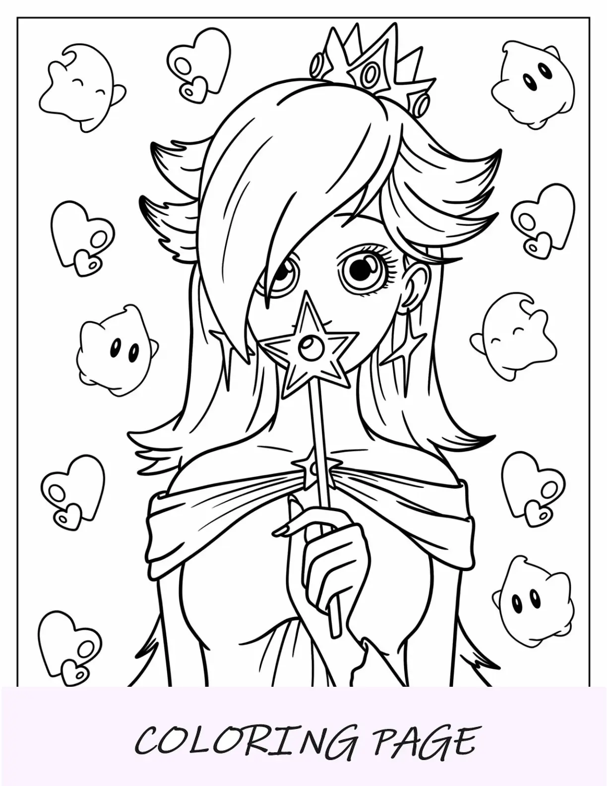 Desenho de Rosalina para colorir de anime segurando uma varinha de estrela